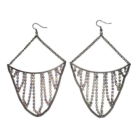 Vintage Aurora Borealis Rhinestone Chandelier Earrings 5"‎ - Picture 3 of 13